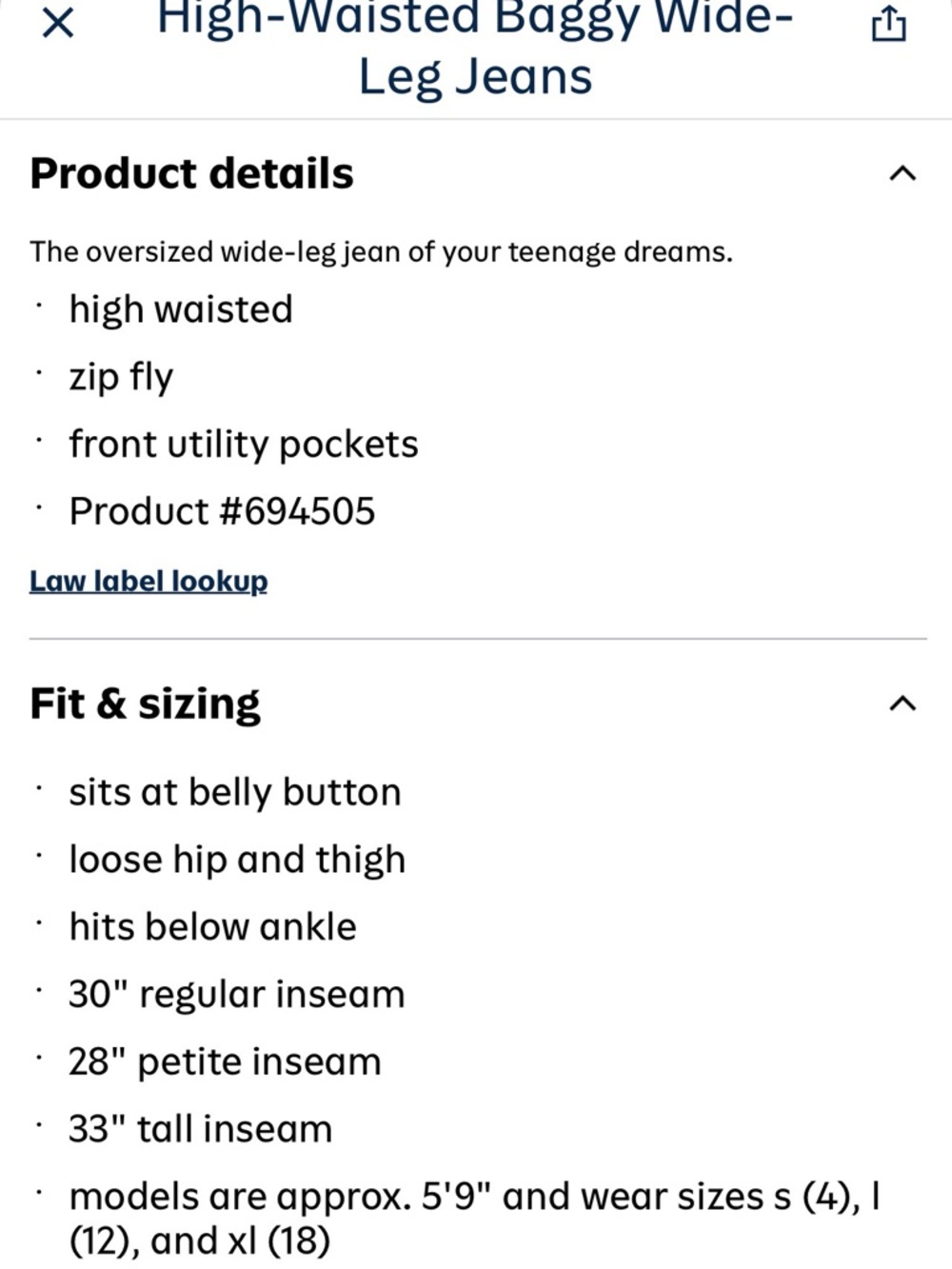 Old Navy Blue High-Rise Baggy Wide Leg Pants - Picture 9 of 9